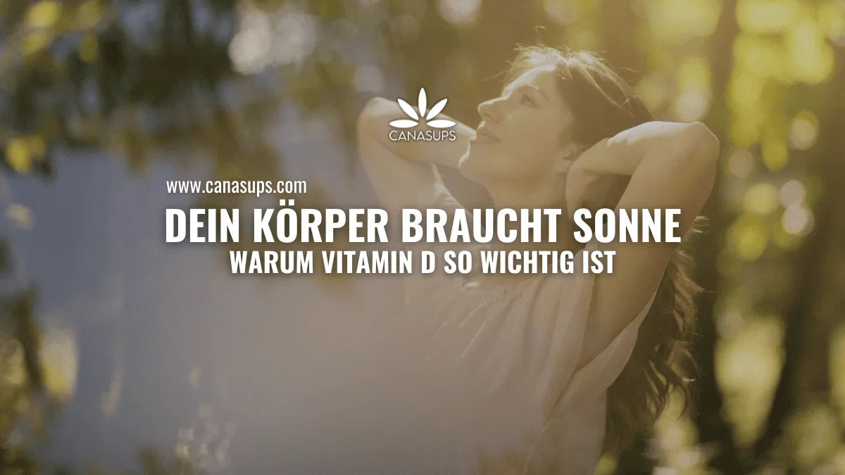 Frau genießt Sonnenlicht im Freien – Titelbild zum Thema Vitamin D Mangel im Winter und warum Sonnenlicht für die Vitamin-D-Bildung wichtig ist.