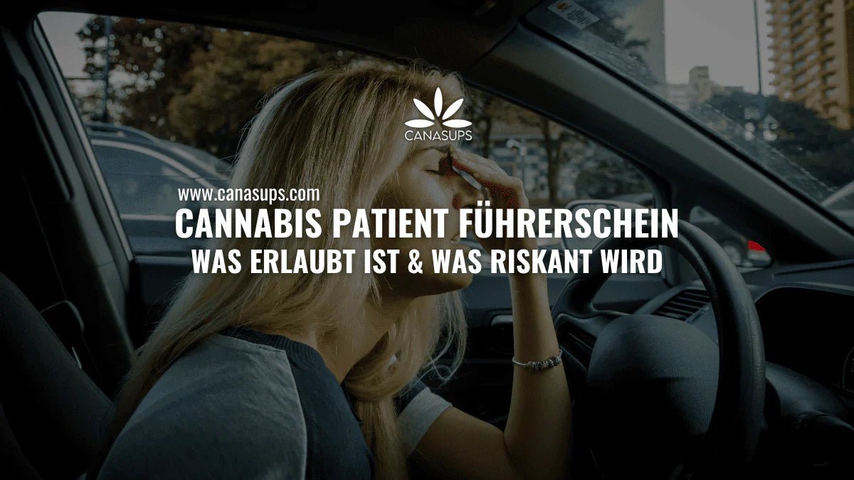 Cannabis Patient Führerschein: nachdenkliche Frau sitzt am Steuer und fragt sich, ob Autofahren mit Rezept erlaubt ist